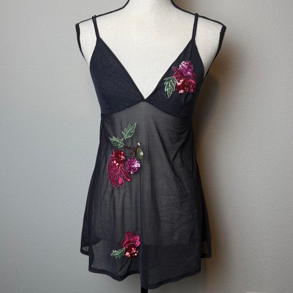 Y2K Victoria's Secret sheer floral sequin babydoll lingerie top  Size: Medium